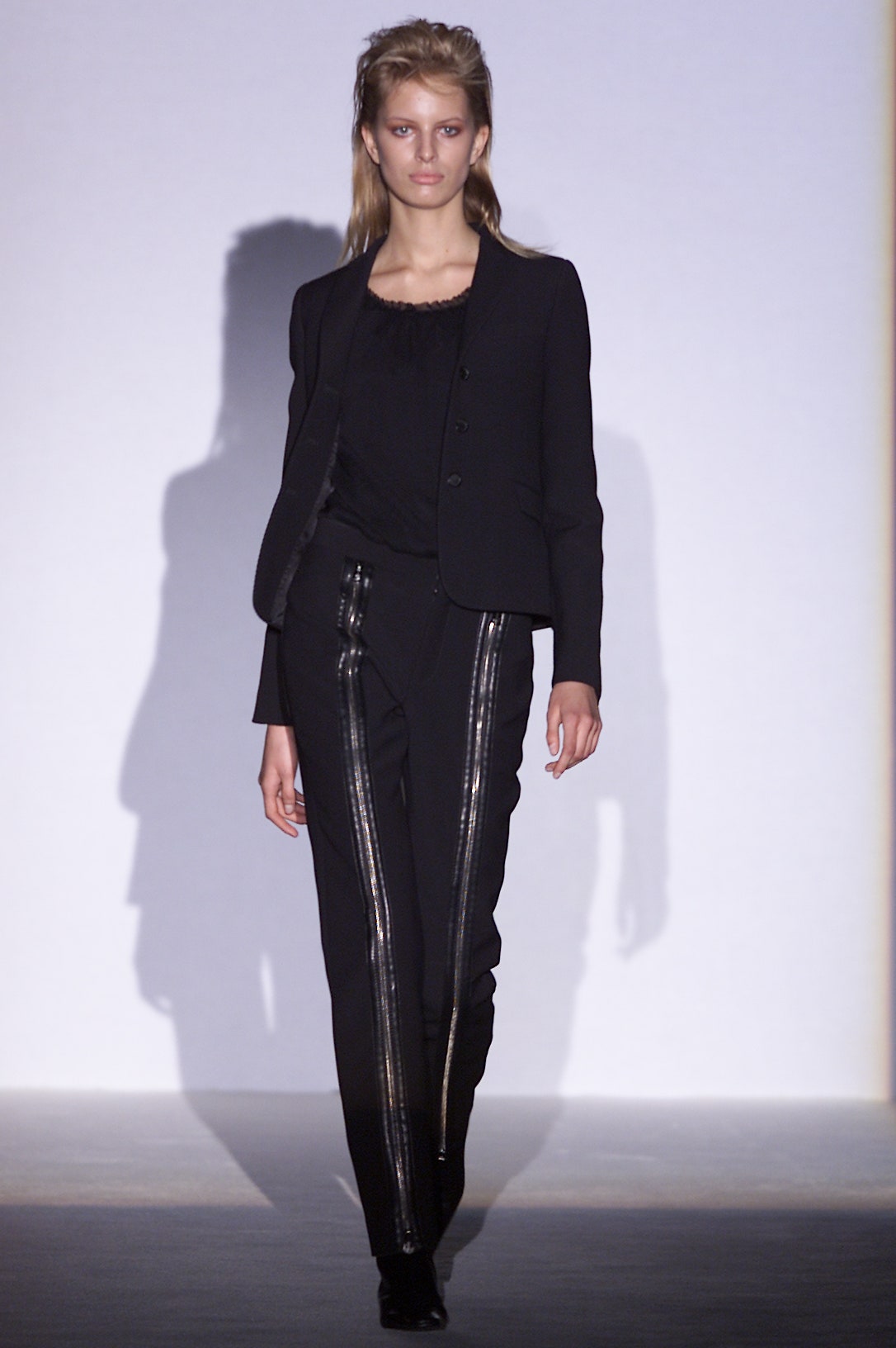 ICONIC Gucci Fall 2001 Tom Ford Black Wool &amp; Leather Zipper Pants 42