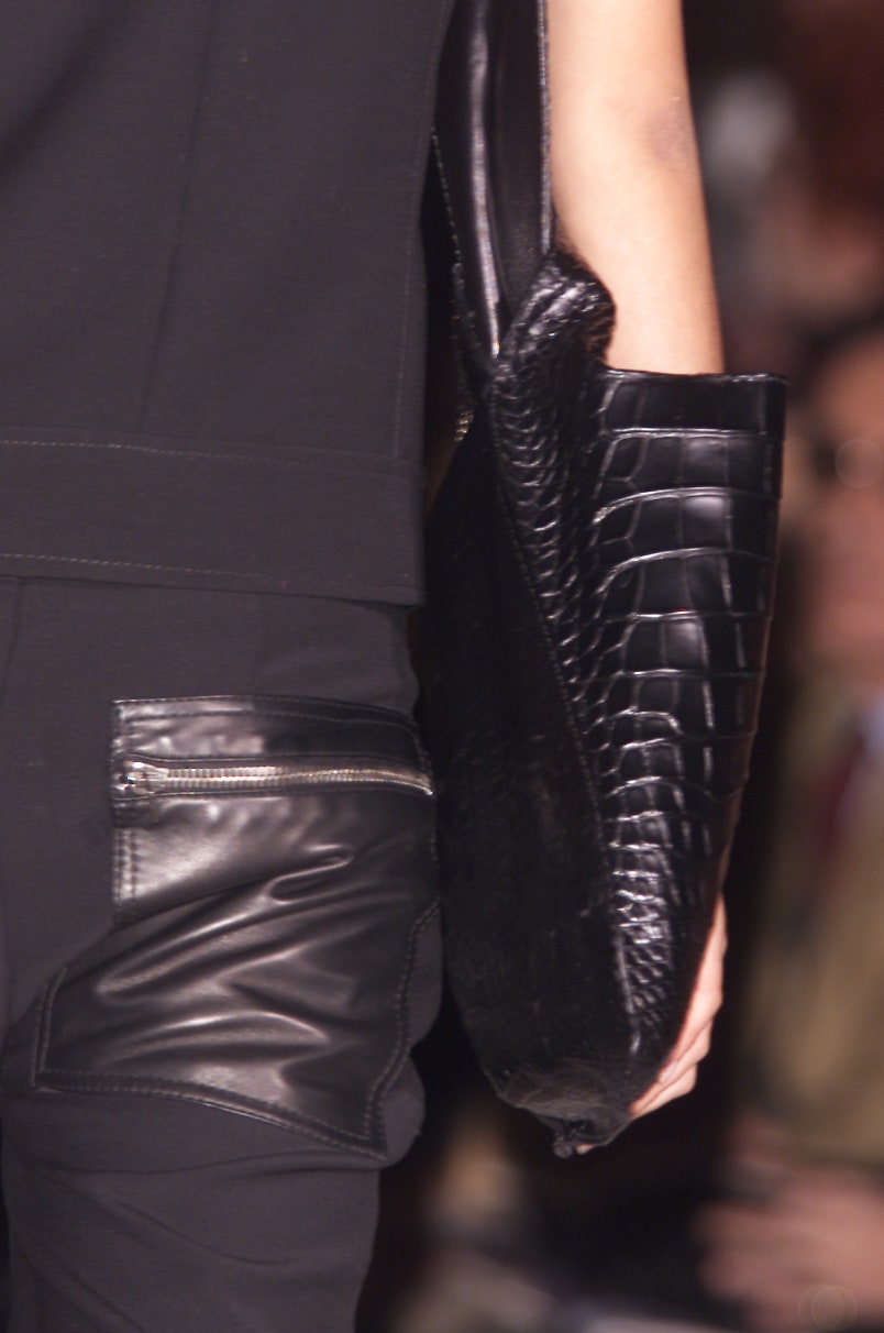 ICONIC Gucci Fall 2001 Tom Ford Black Wool &amp; Leather Zipper Pants 42