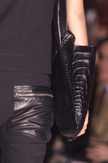 ICONIC Gucci Fall 2001 Tom Ford Black Wool &amp; Leather Zipper Pants 42