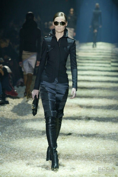 Gucci Fall 2003 Tom Ford Epaulettes Military Jacket Ruched Pencil Skirt Suit Set 38