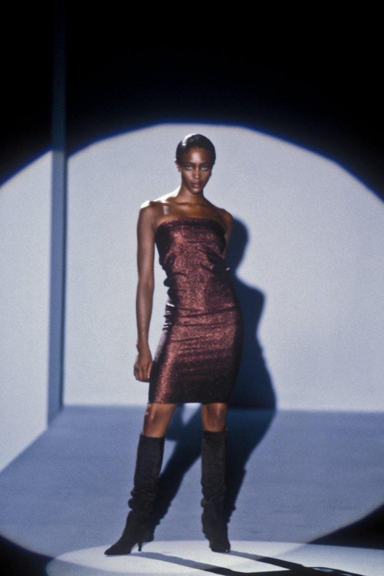 Gucci Spring 1997 Tom Ford Metallic Brown Lurex Tube Dress 38