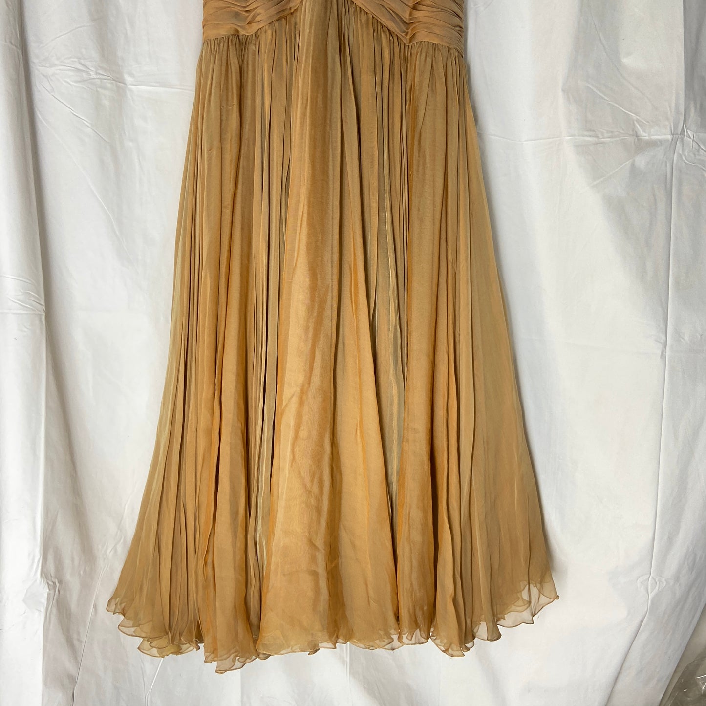 Versace 2006ss gold plunging neckline embossed crystal silk draped dress 38