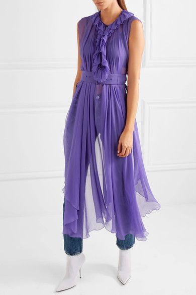 Balenciaga fall 2017 ultra violet belted silk-mousseline dress OS