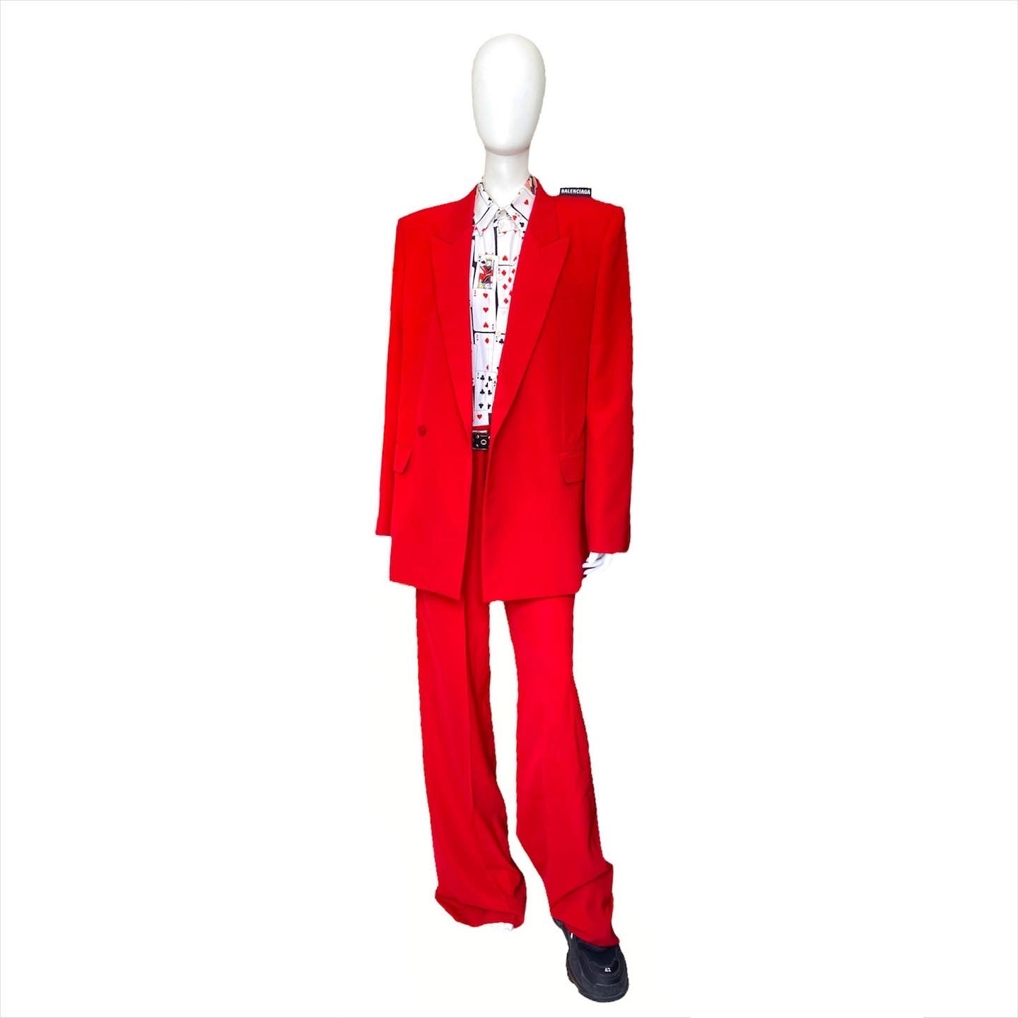 Balenciaga Bwnt ss19 runway set red 80s boxy shoulder blazer pants suit set 44