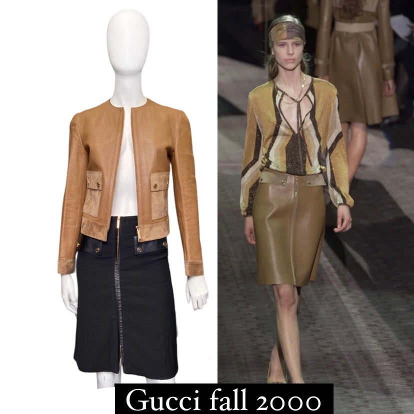 Gucci fall 2001 Tom Ford beige gold zip leather jacket