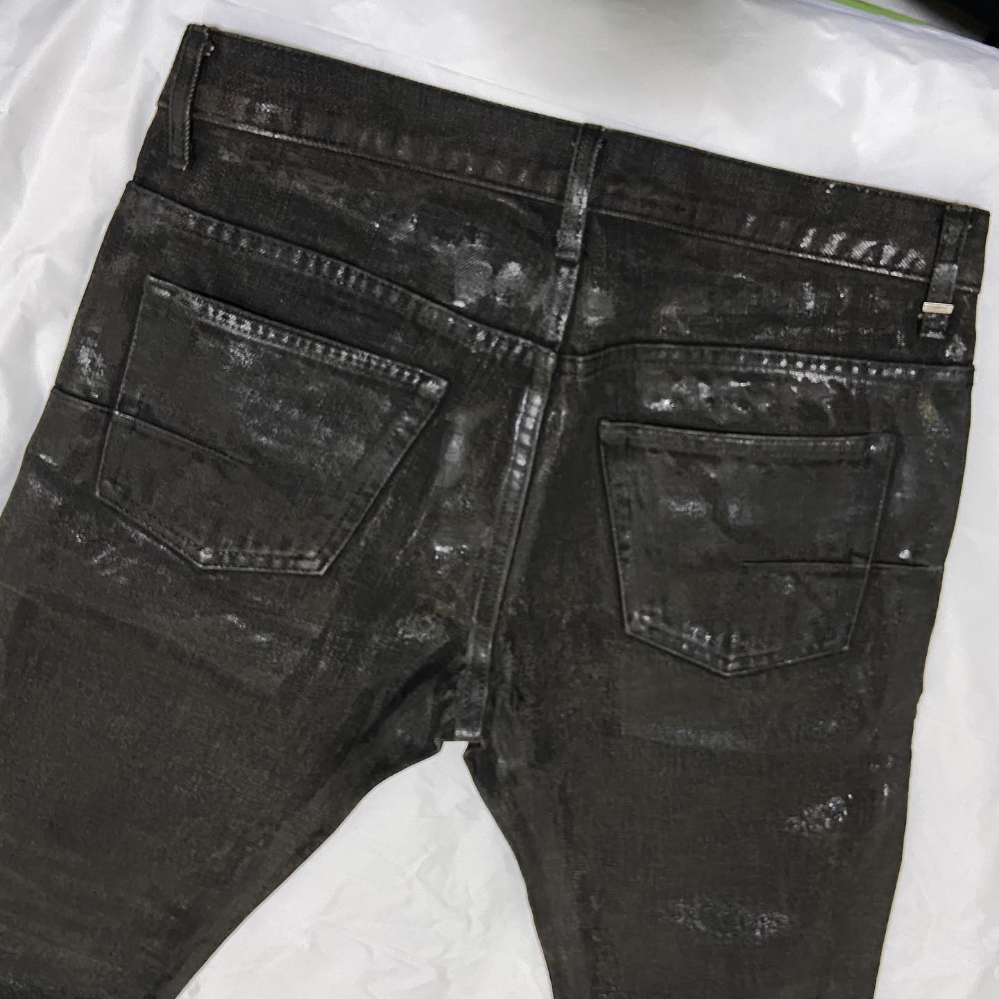 Dior homme “Luster” burnt waxed clawmark denim jeans 28