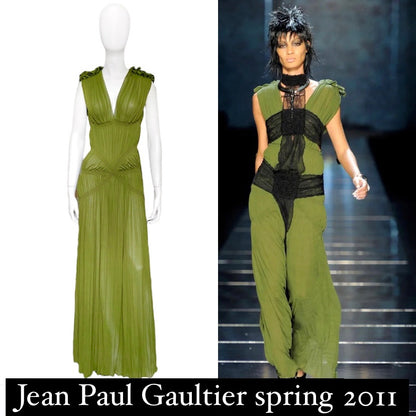 Jean Paul Gaultier spring 2011 green pleated ruffles maxi dress