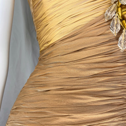 Versace 2006ss gold plunging neckline embossed crystal silk draped dress 38