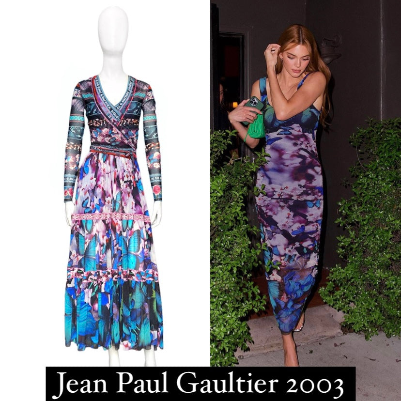 Jean Paul Gaultier 2003 soleli y2k blue butterfly wrap top cardigan jacket