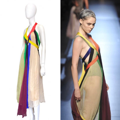 Jean Paul Gaultier Spring 2009 Sex And The City 2 Rainbow Plunging Neckline Cutout Open Back Maxi Dress