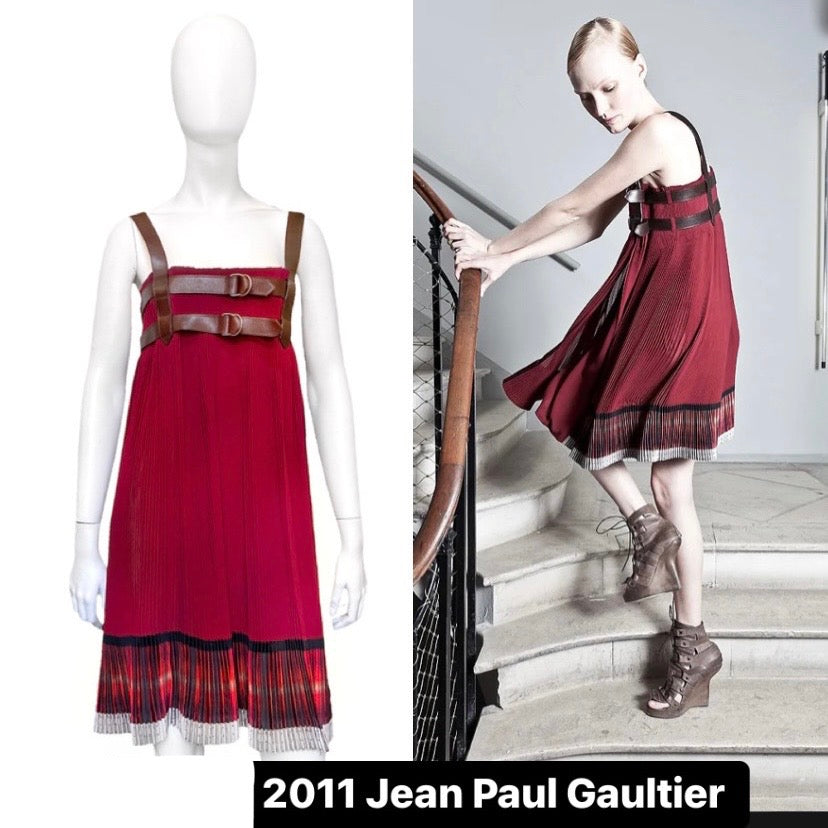 Jean Paul Gaultier 2011  Leather Belt Bondage Accordian Pleated dress