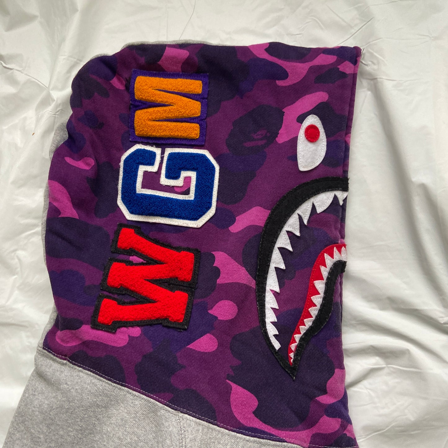 Bape gray/purple shark full zip hoodie XL