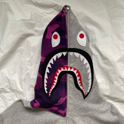 Bape gray/purple shark full zip hoodie XL