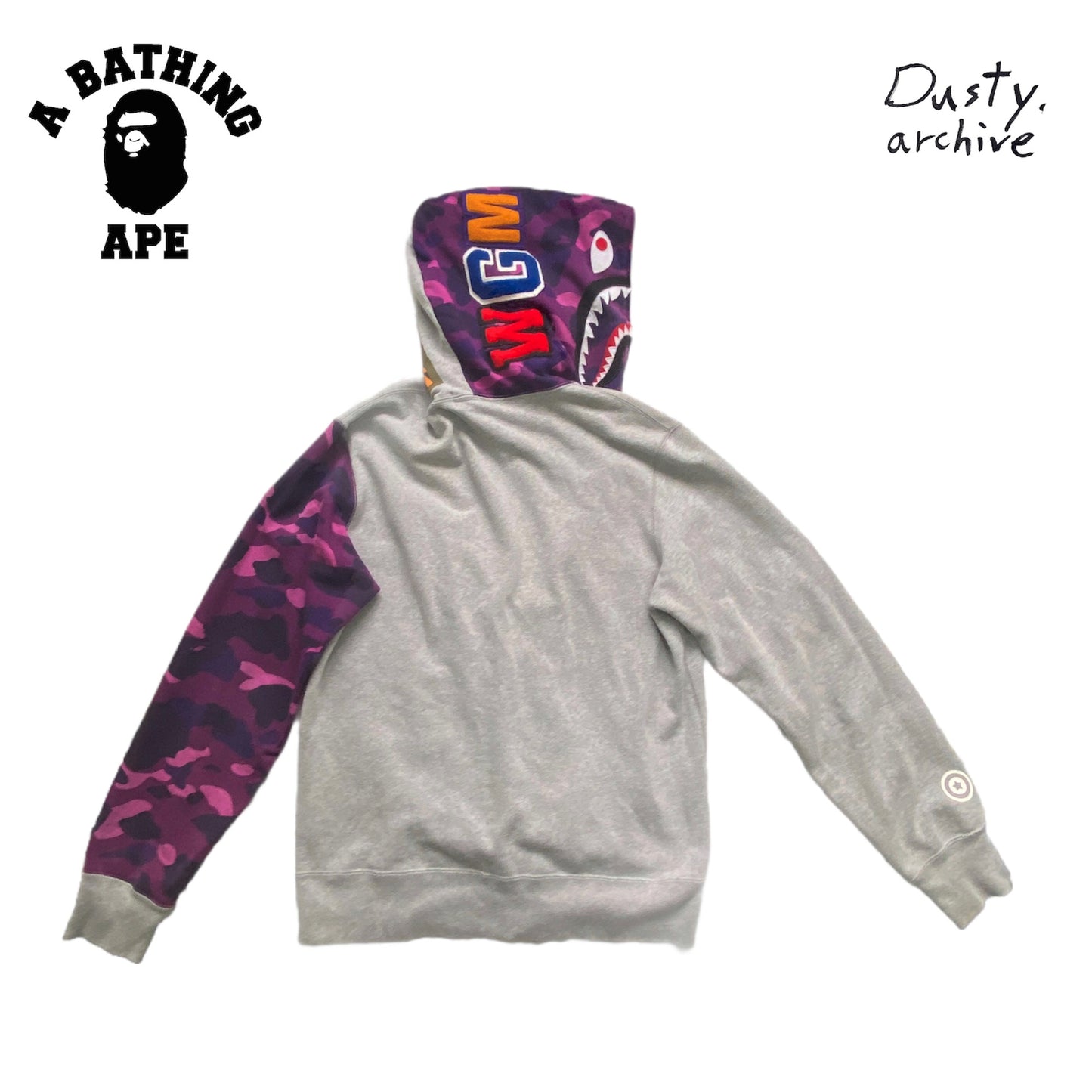 Bape gray/purple shark full zip hoodie XL