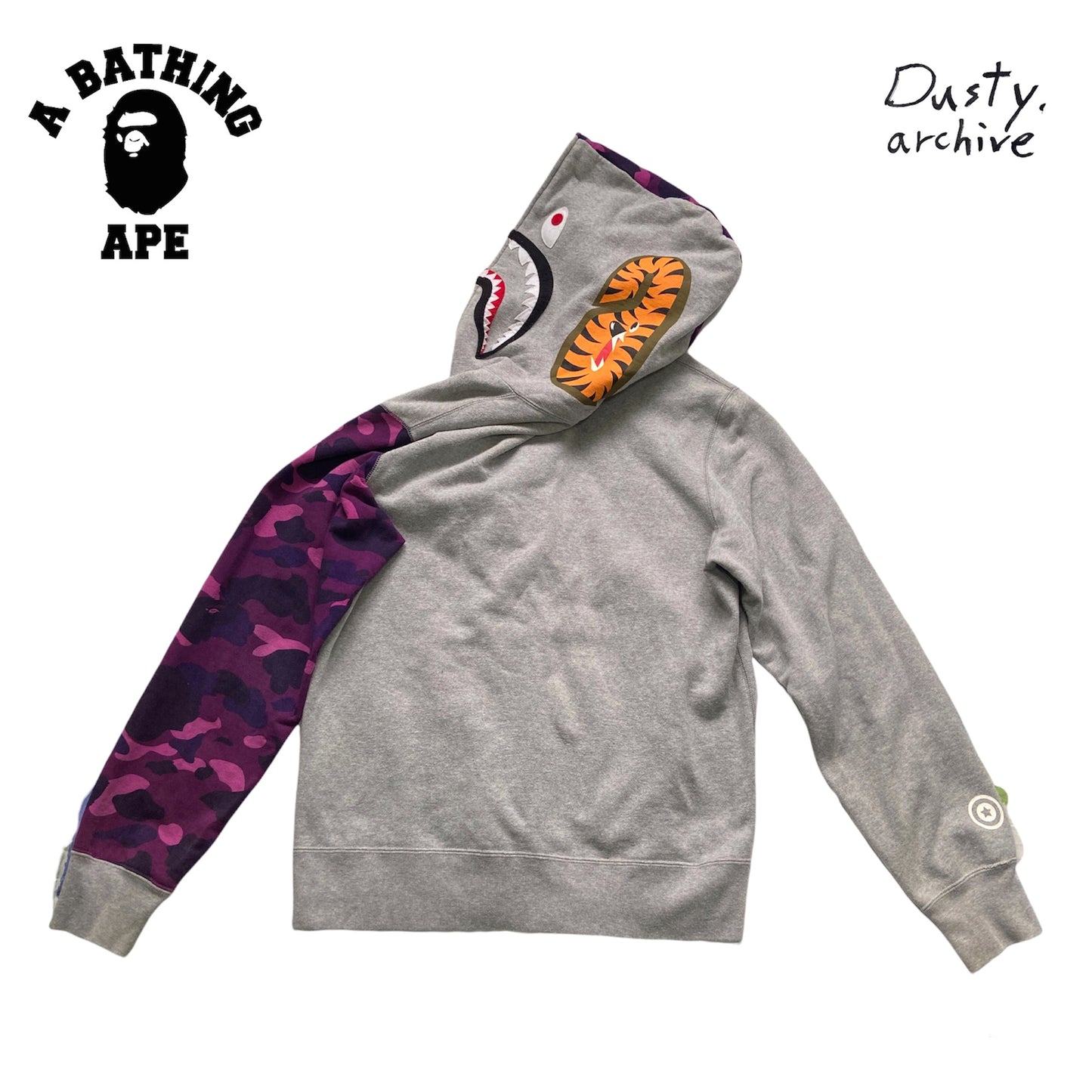 Bape gray/purple shark full zip hoodie XL