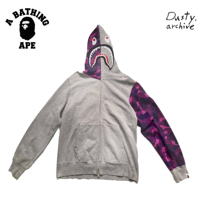 Bape gray/purple shark full zip hoodie XL