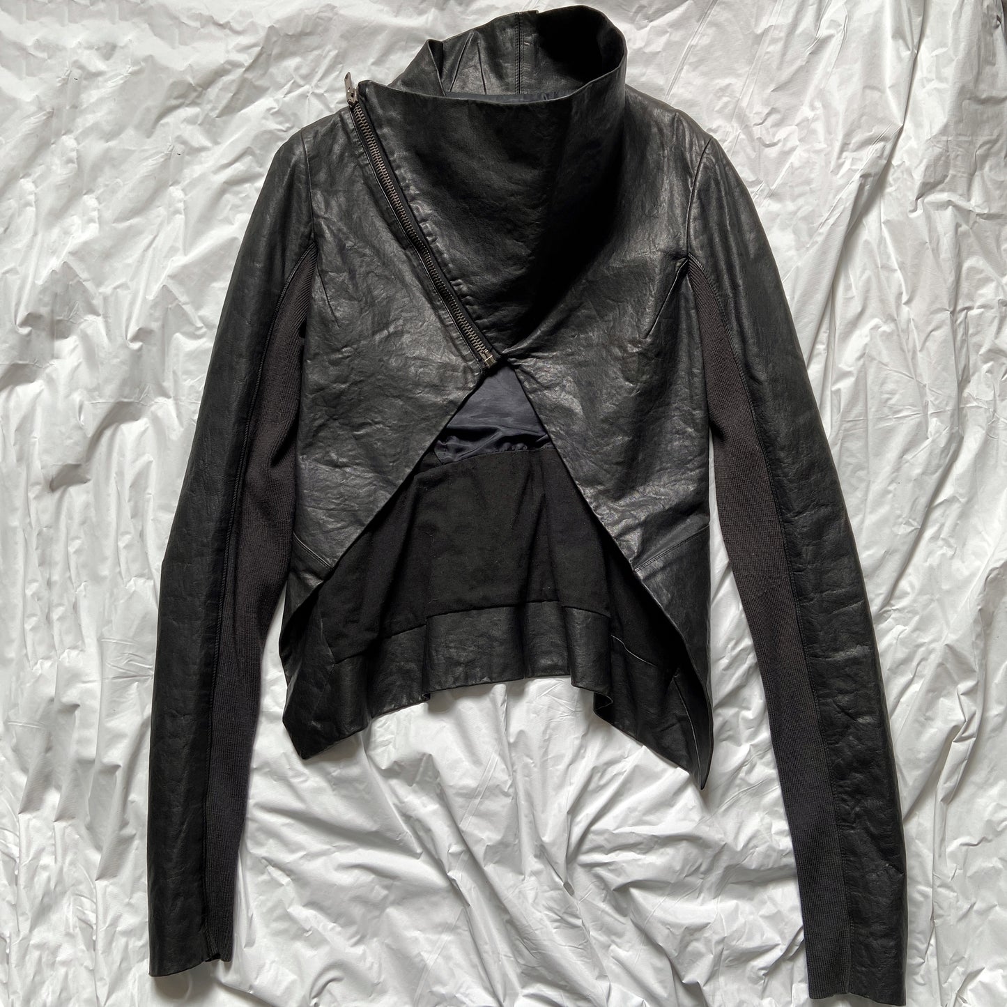 Rick Owens fall 2009 Crust funnel neck crop leather jacket 40