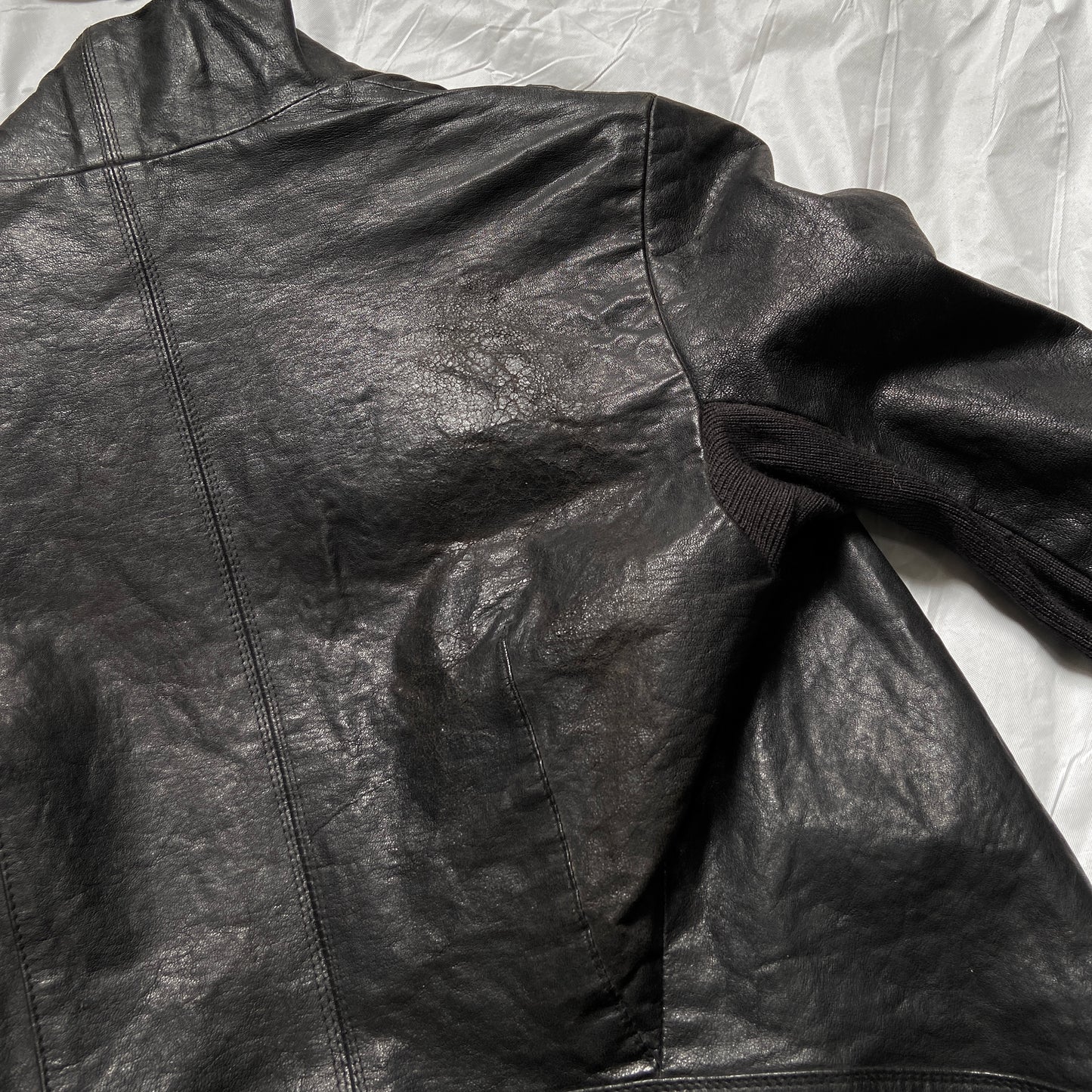 Rick Owens fall 2009 Crust funnel neck crop leather jacket 40