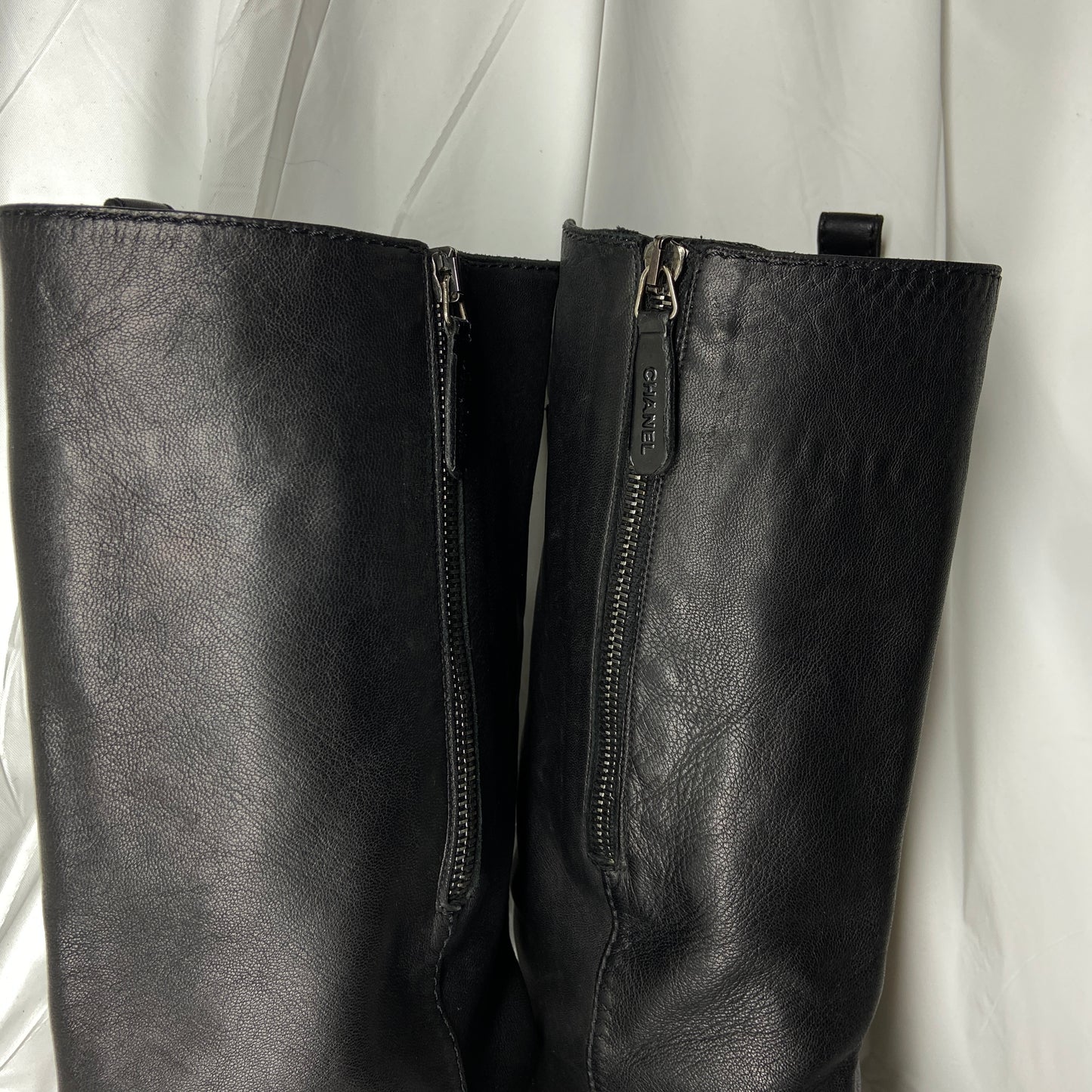 Chanel calf leather knee high heel boots 39