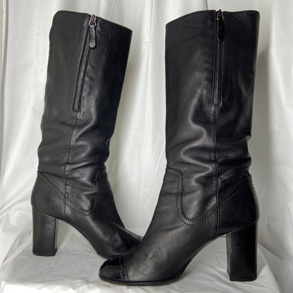 Chanel calf leather knee high heel boots 39