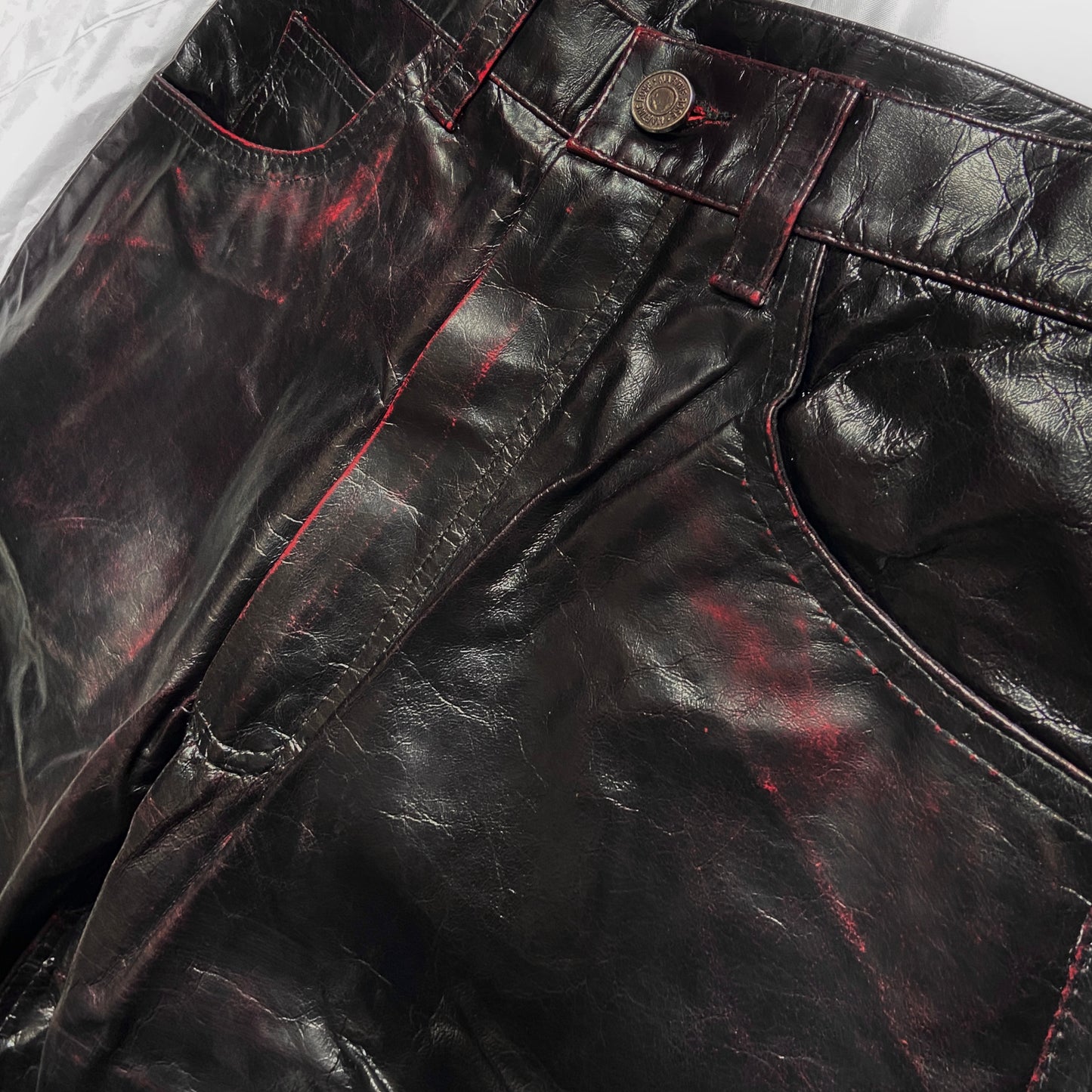 Martine Rose blood red leather pants jeans