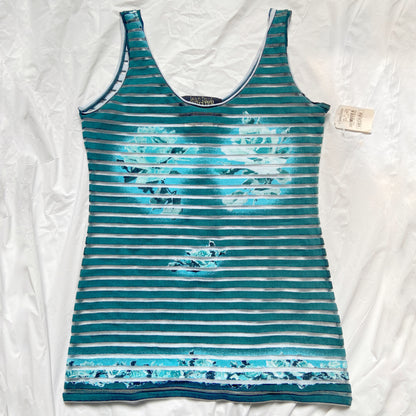 Jean Paul Gaultier Spring 2001 Striped Floral Sheer Mesh Tank Top M