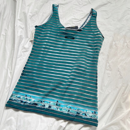 Jean Paul Gaultier Spring 2001 Striped Floral Sheer Mesh Tank Top M