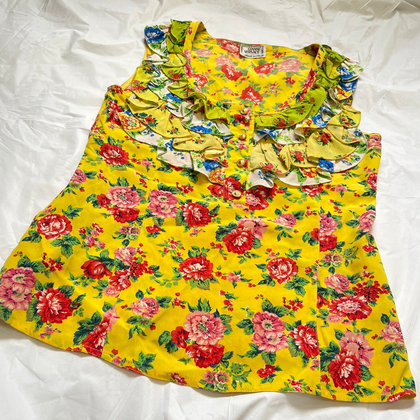 Gianni Versace ss1993 floral print ruffles chiffon top and skirt set