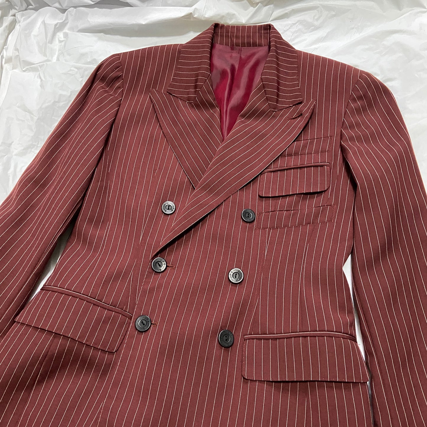 Jean Paul Gaultier Classique 90s Nine pocket Pinstripe Blazer Vest Pants Three Piece Suit 42