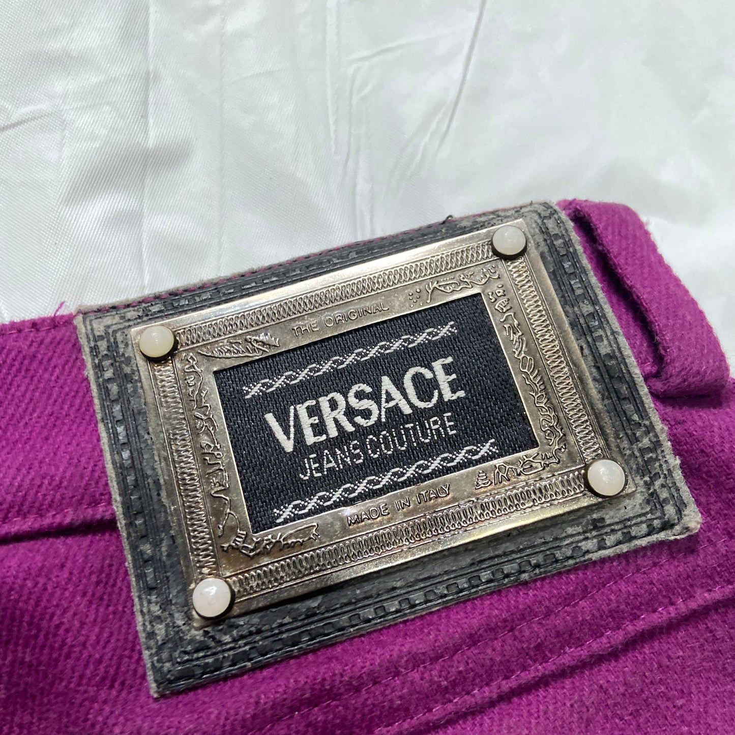 Gianni Versace fw91 le madonna cross gothic trompe l'oeil jeans