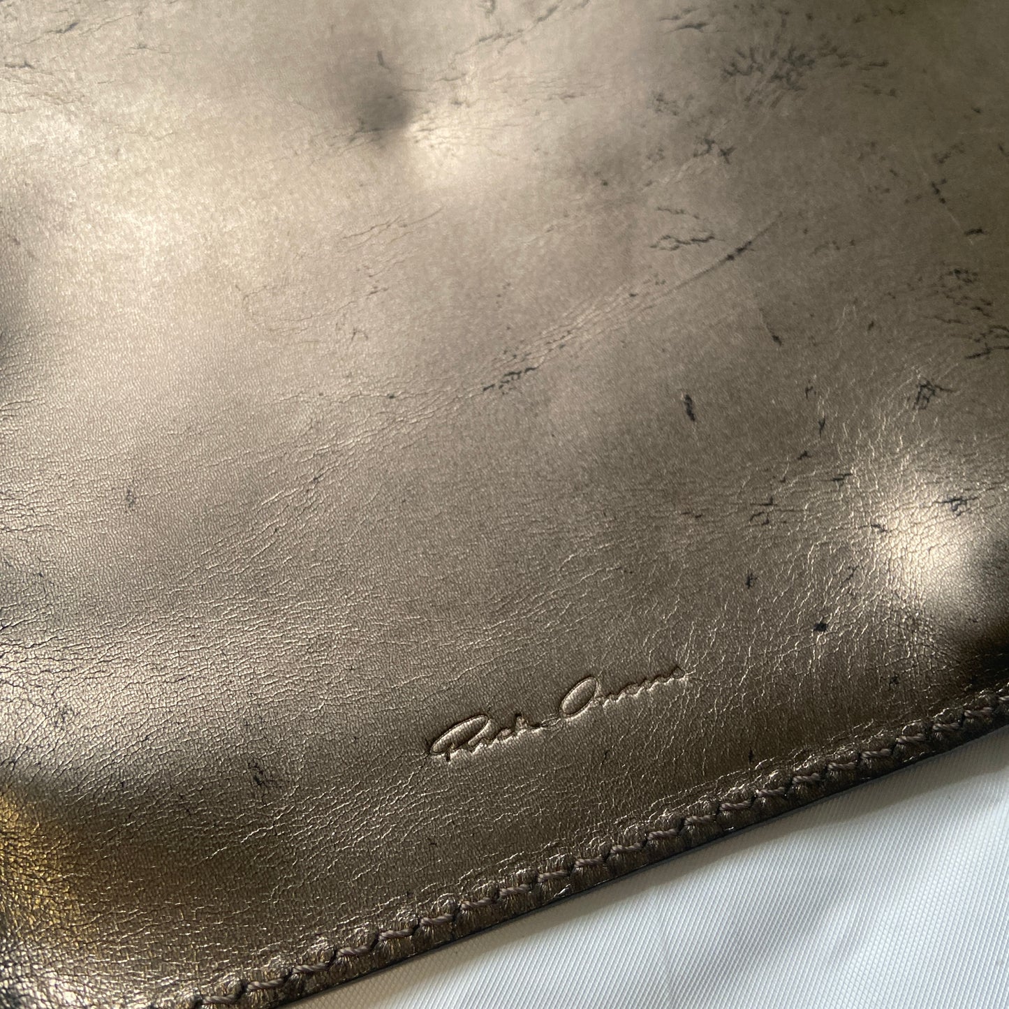 Rick owens metallic acid gold leather clutch