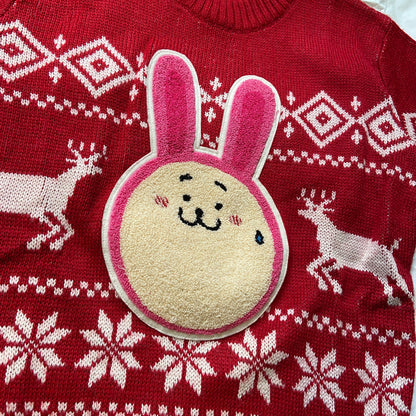 20471120 hyoma red knit mascot bunny sweater  S