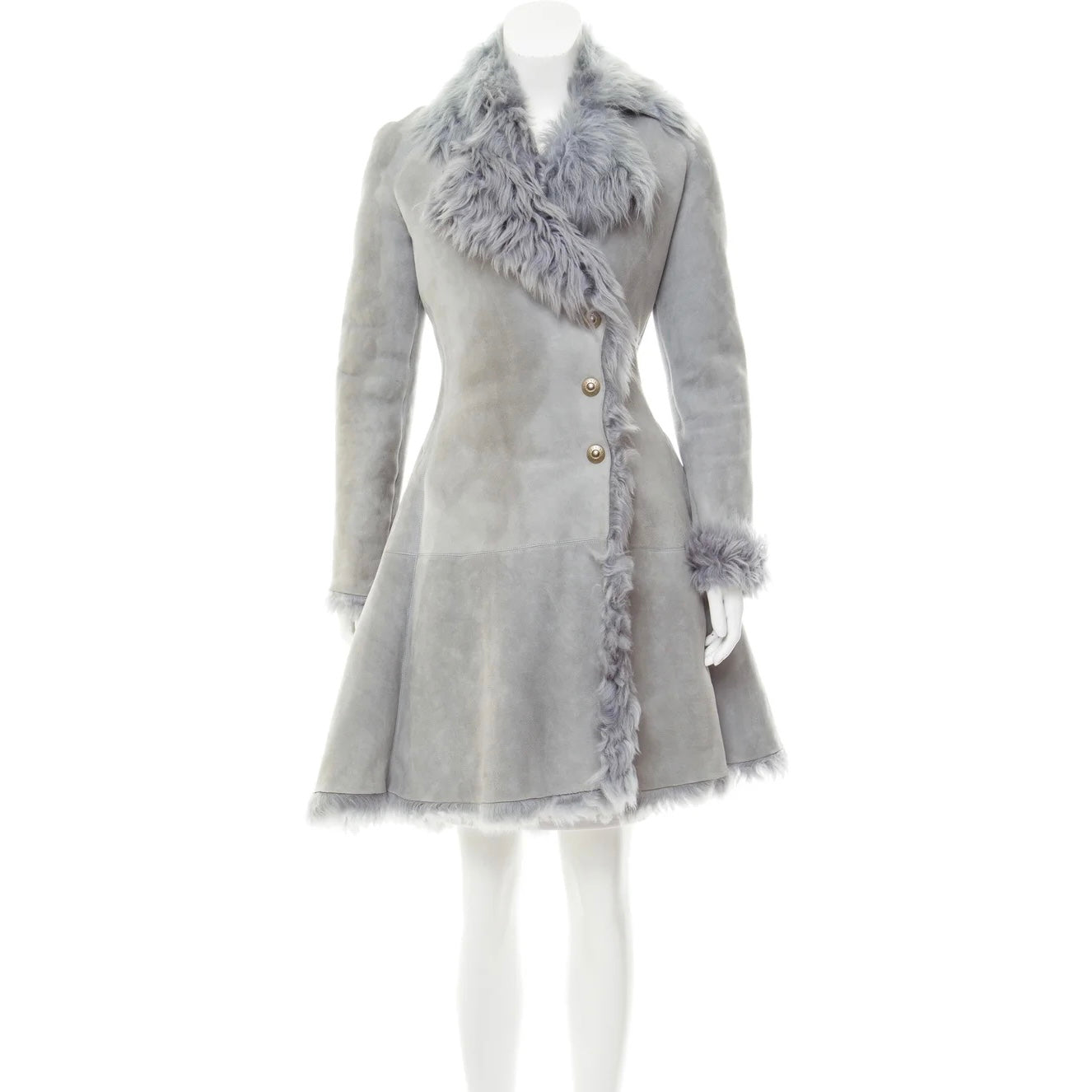 Alaïa mint blue shearling fur trimlambskin coat jacket
