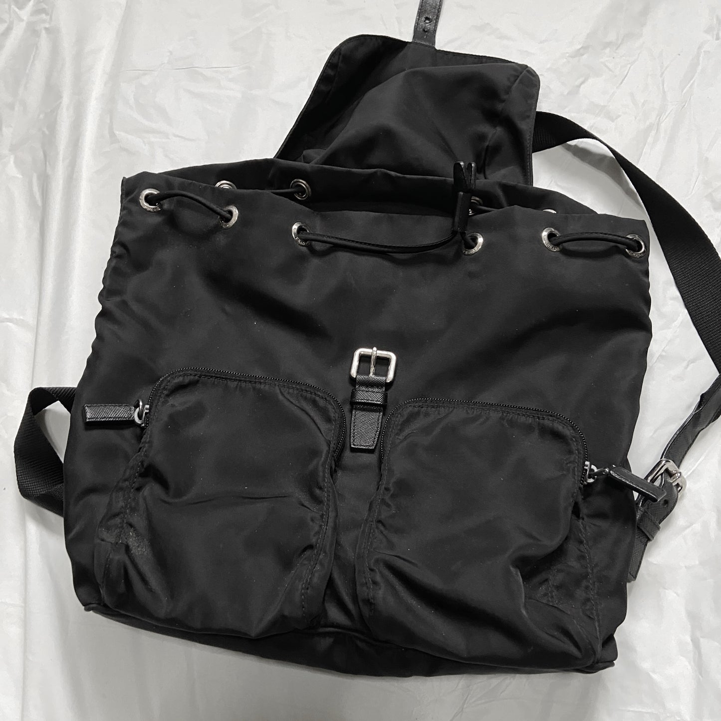 Prada Classic Nylon Drawstring backpack with zips