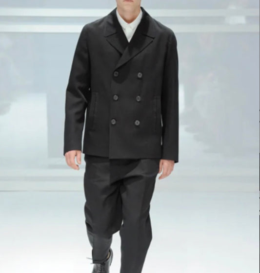 Dior homme grey wool blend military peacoat jacket 46