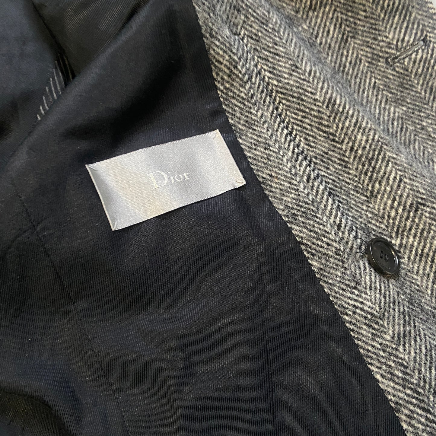 Dior homme grey wool blend military peacoat jacket 46