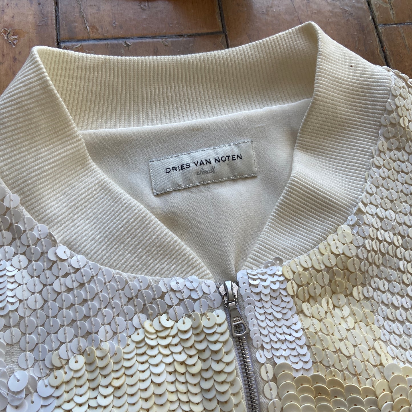 Dries van Noten cream sequin bomber S