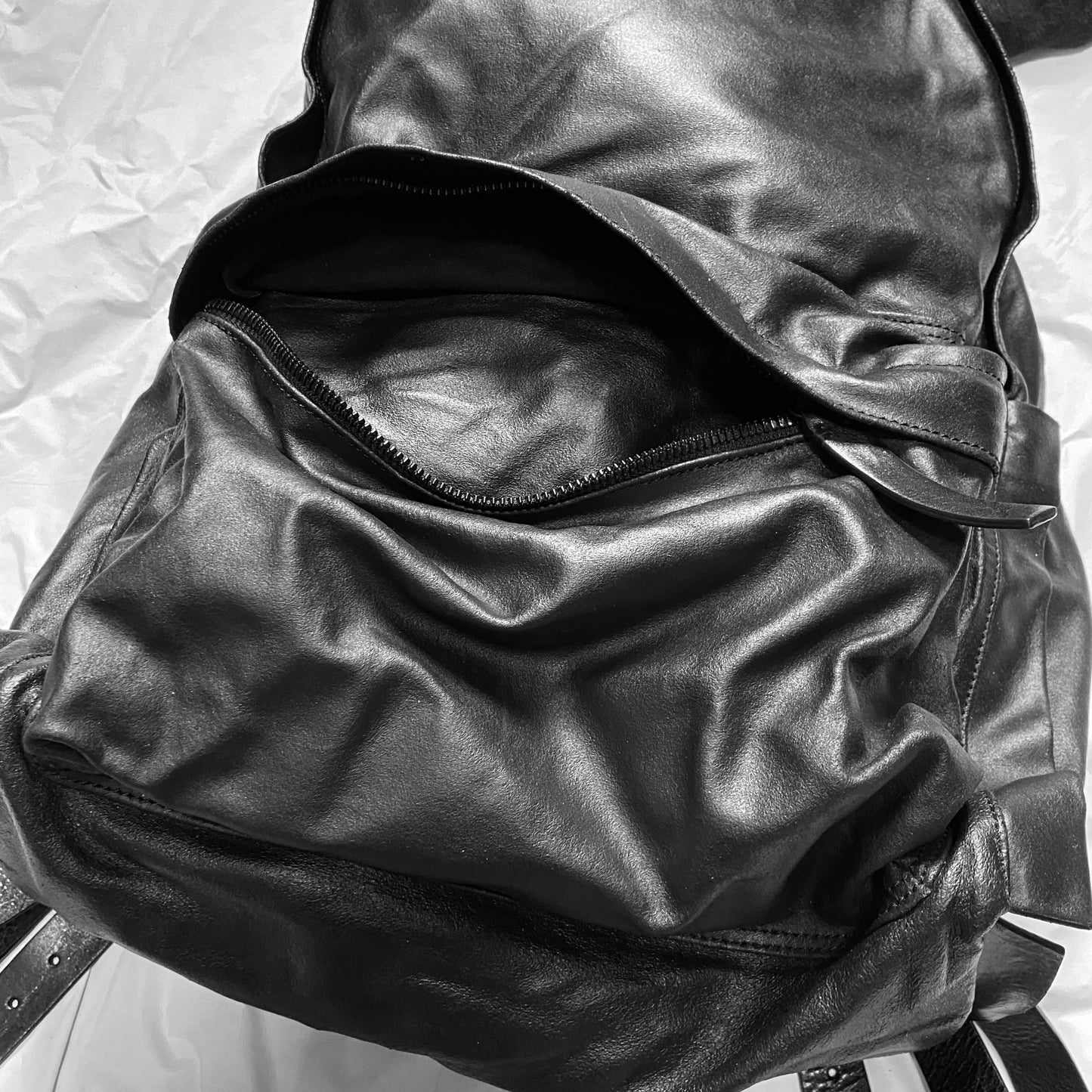 Ann Demeulemeester 2014 spring  black soft leather bondage backpack