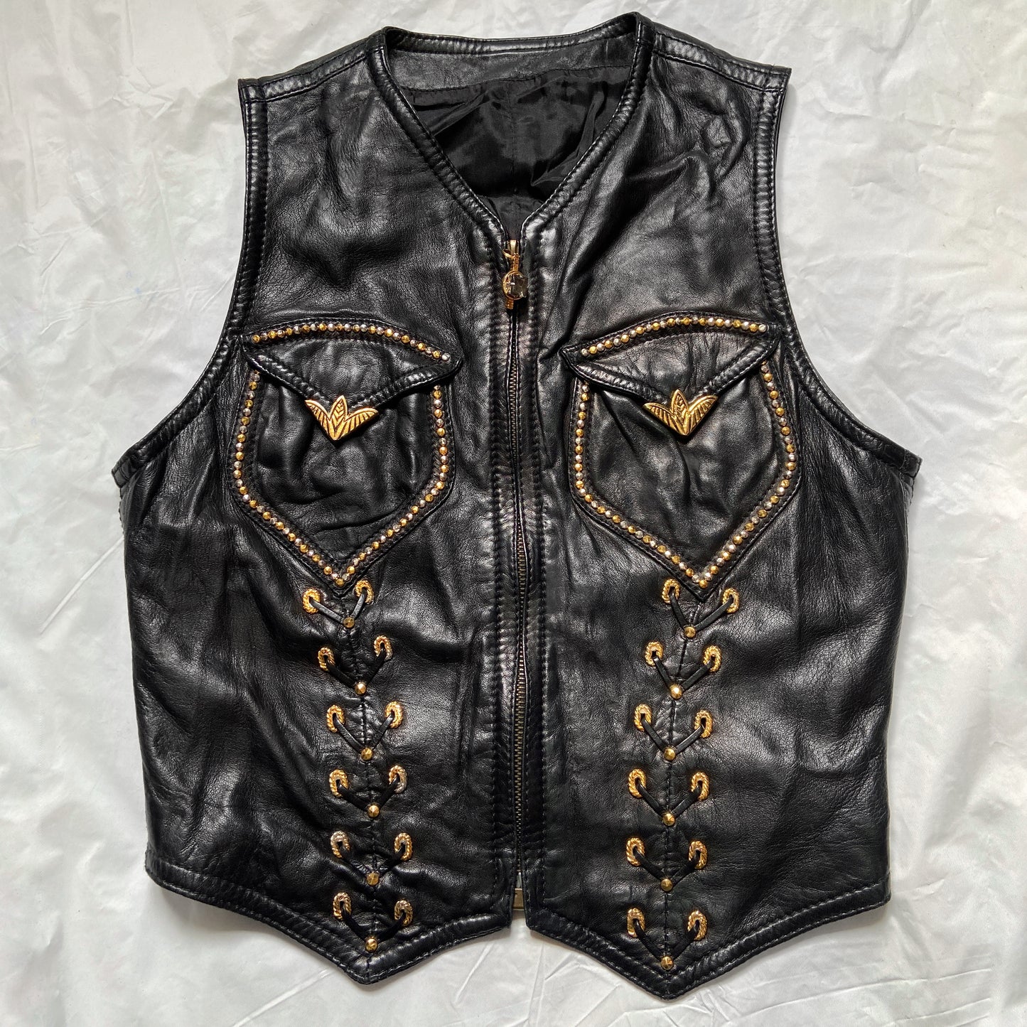 Gianni Versace Spring 1993 Western Lambskin Leather Gold Embellished Vest 40 1992