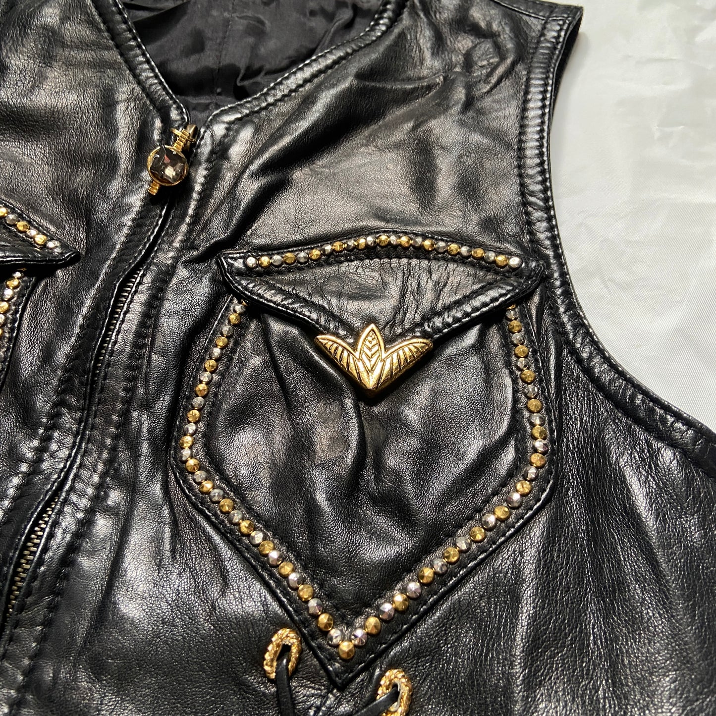 Gianni Versace Spring 1993 Western Lambskin Leather Gold Embellished Vest 40 1992