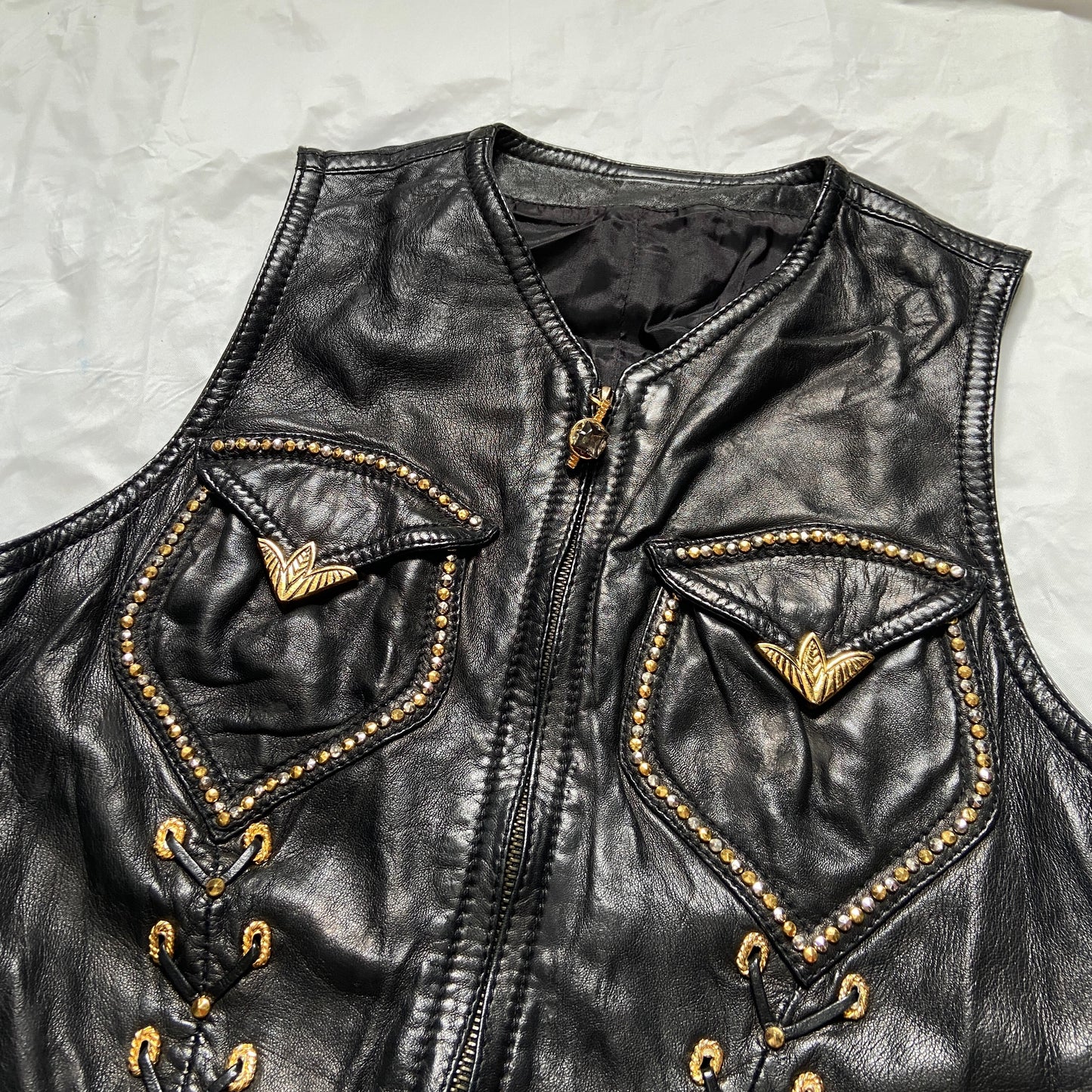 Gianni Versace Spring 1993 Western Lambskin Leather Gold Embellished Vest 40 1992