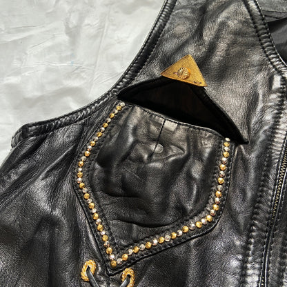 Gianni Versace Spring 1993 Western Lambskin Leather Gold Embellished Vest 40 1992