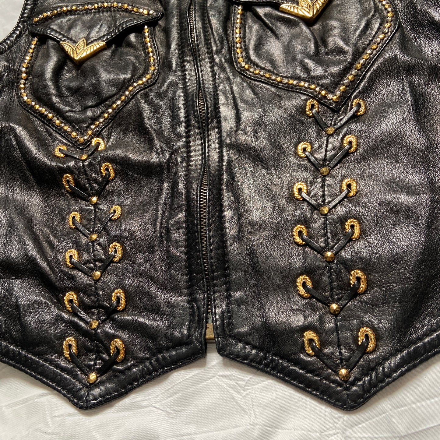 Gianni Versace Spring 1993 Western Lambskin Leather Gold Embellished Vest 40 1992