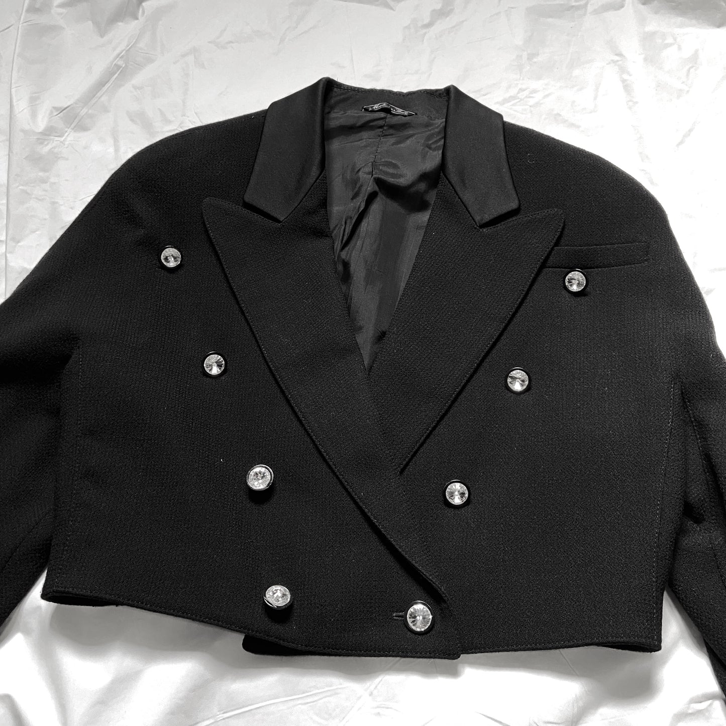 Gianni Versace 1987 fall cropped power shoulder wool silk blazer 40