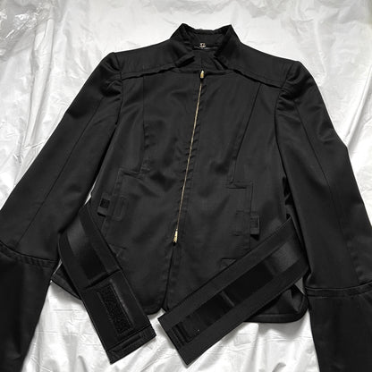 Gucci Tom Ford 2004 fall black leather belt jacket flared sleeves