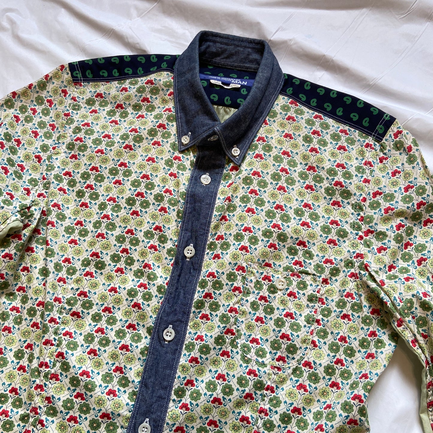 Junya Watanabe floral denim patchwork shirt xs