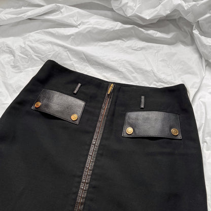 Gucci Fall 2000 Tom Ford black leather wool skirt