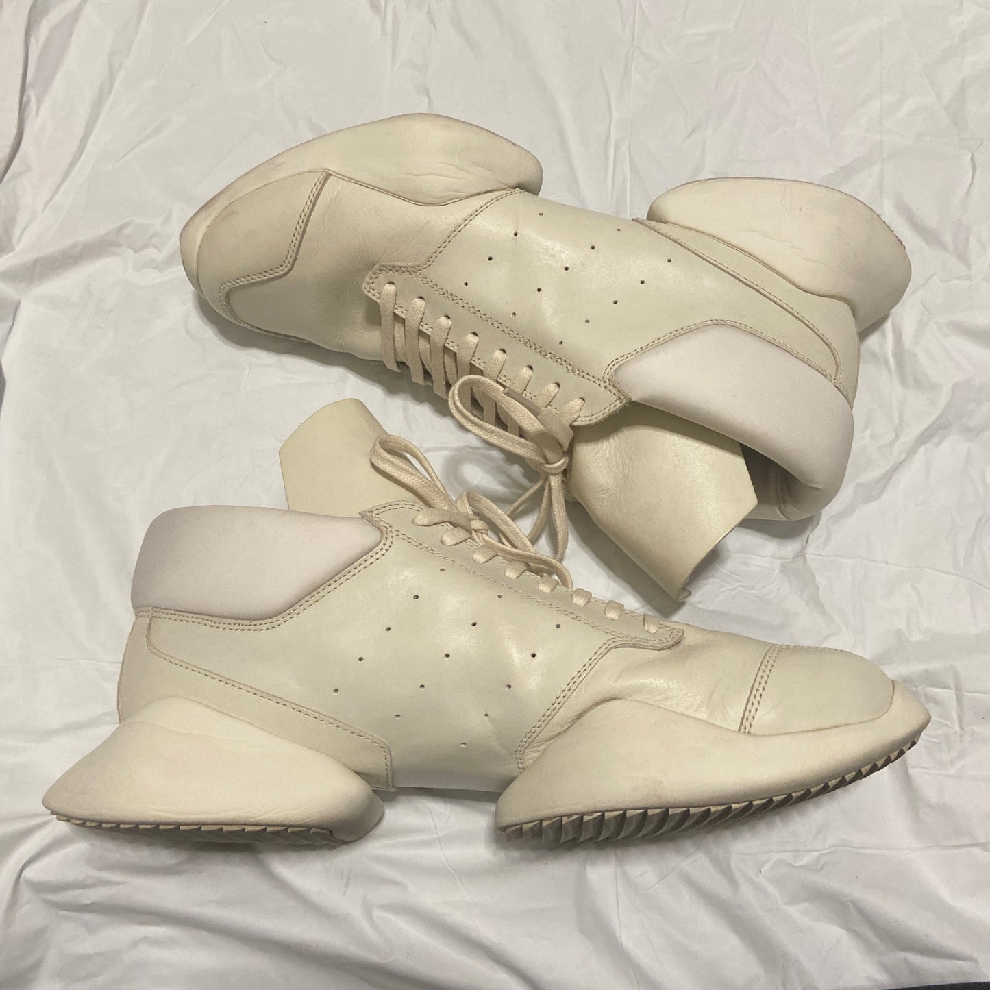 Rick owens adidas white leather suede runner 43.5