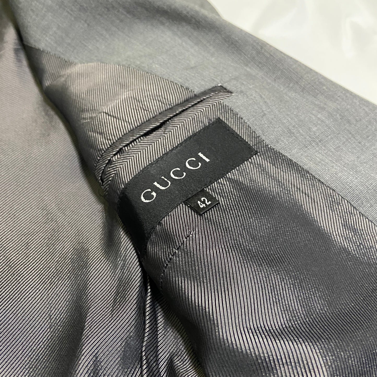 Gucci 1999 grey wool suit with belt holster 42