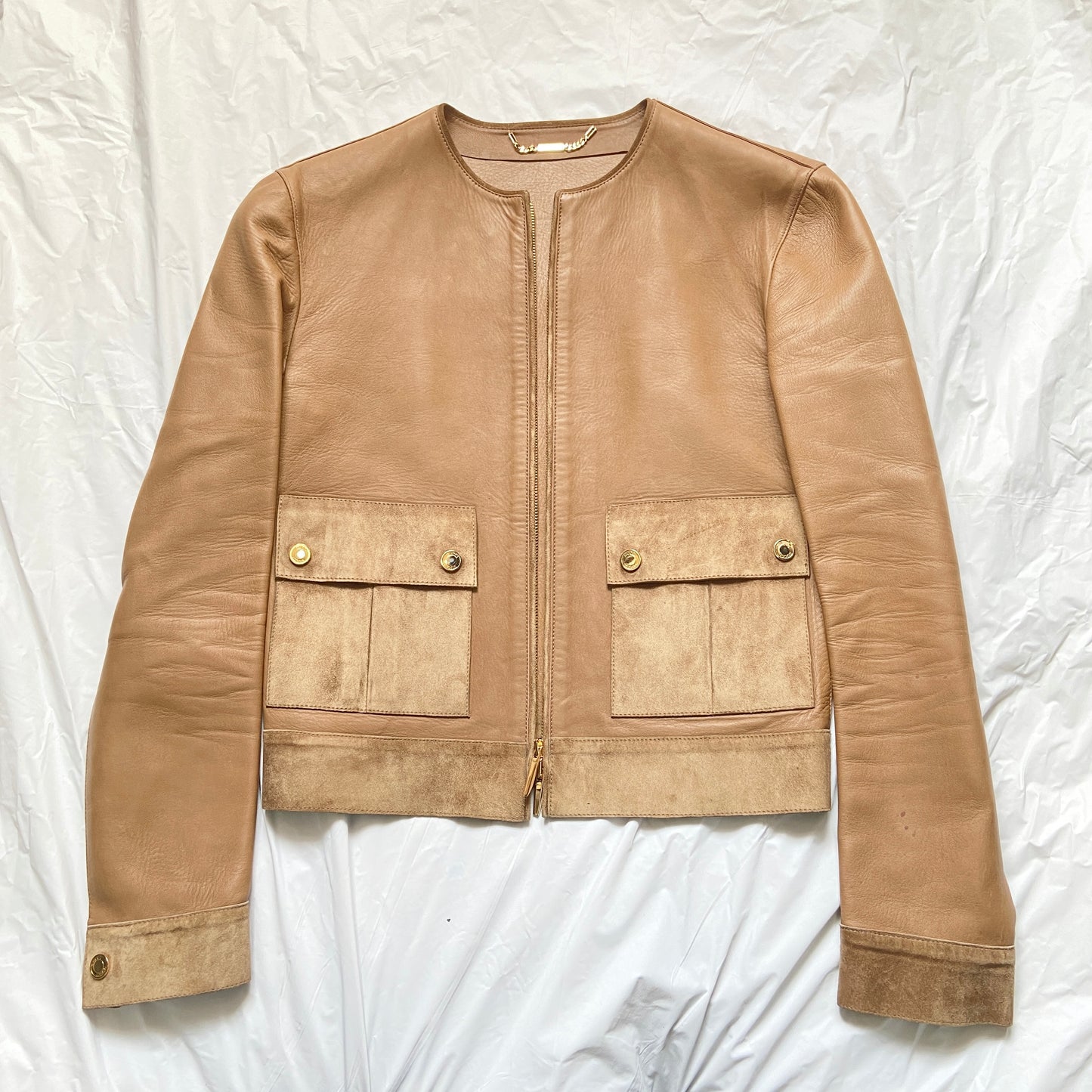 Gucci fall 2001 Tom Ford beige gold zip leather jacket